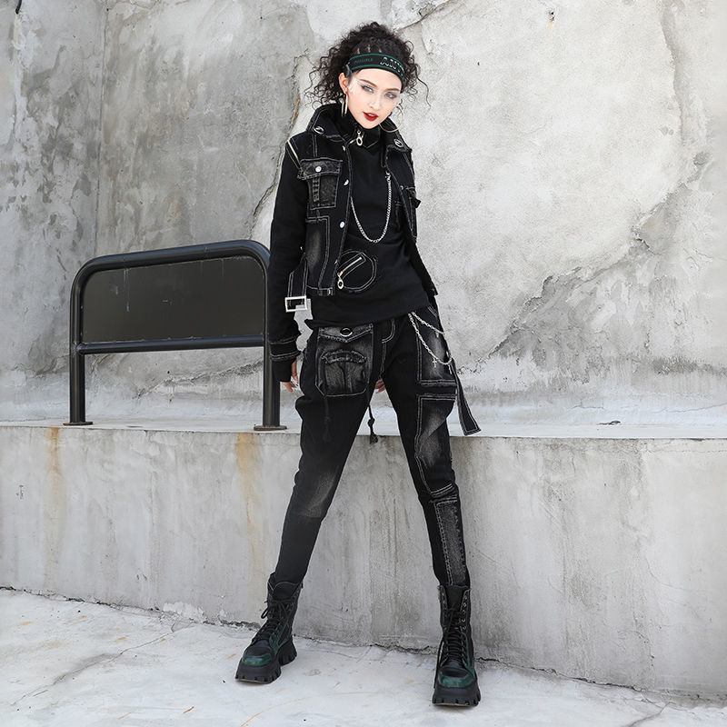 2022年新款女士牛仔外套/新款牛仔衣 牛仔套装/欧洲站外贸牛仔二件套 细节图