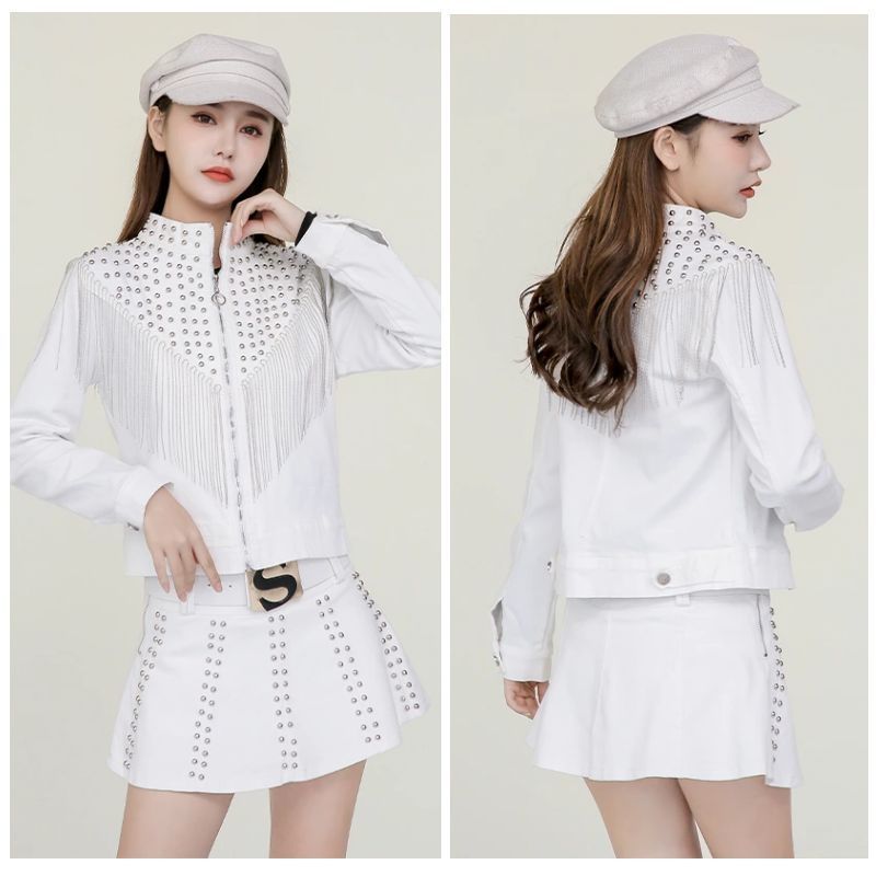 2022春秋新款流苏铆钉韩版修身短款夹克潮
