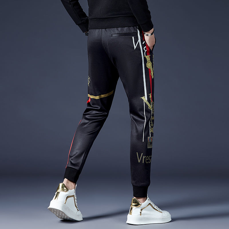 潮牌高端印花秋装休闲裤男2022新款韩版修身时尚束脚男装运动裤子详情图7