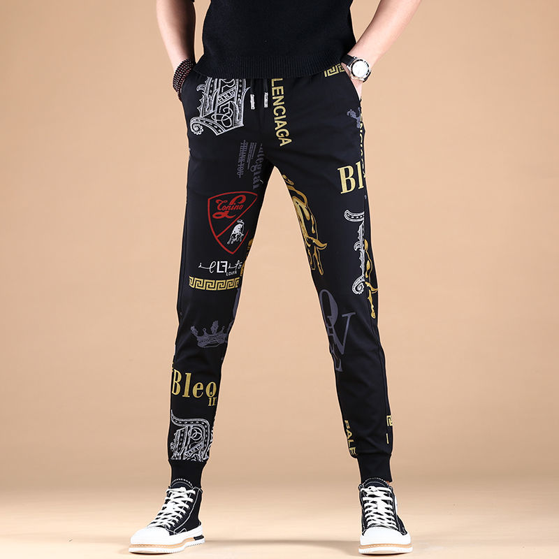 男士潮牌休闲裤子男2022新款潮流印花修身小脚运动裤卫裤弹力百搭详情图9