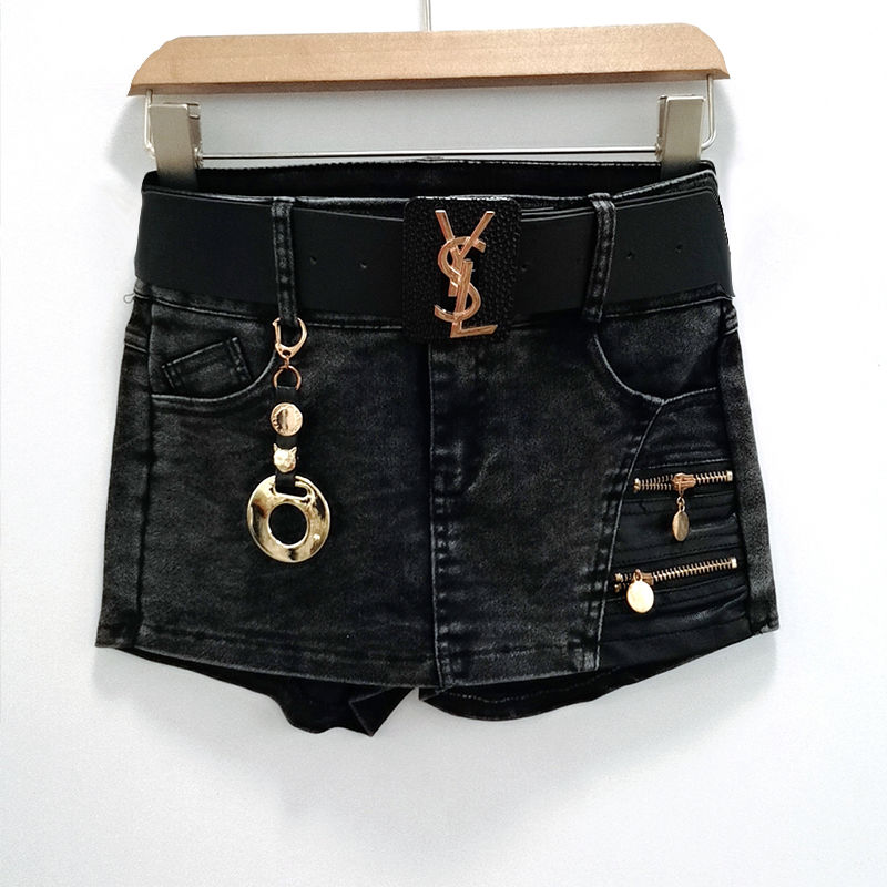 牛仔短裙裤女2022春季新款低腰A字显瘦半身裙包臀裙拉链送挂饰详情图5