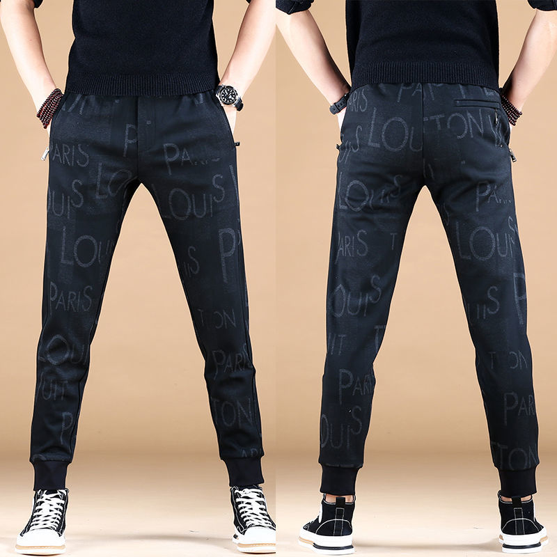 男士潮牌休闲裤子男2022新款潮流印花修身小脚运动裤卫裤弹力百搭详情图5