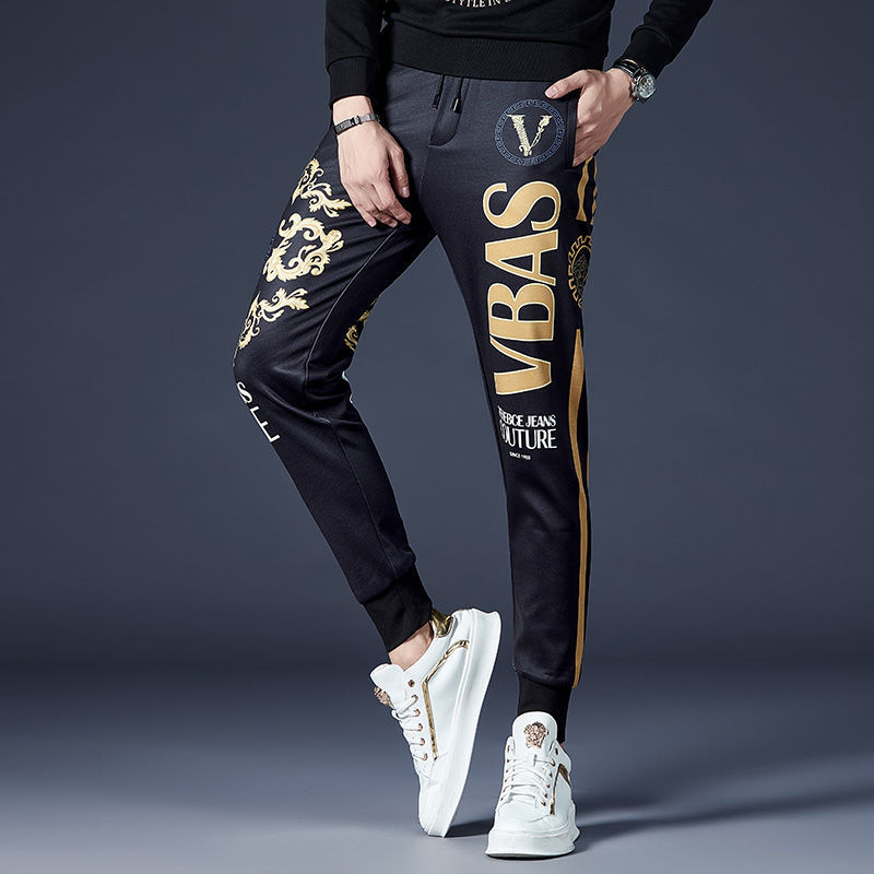 Estación europea de alta gama estampado pantalones casuales hombre otoño invierno 2022 nueva marca de moda moda slim fit con pies de hombre pantalones deportivos detail image 10