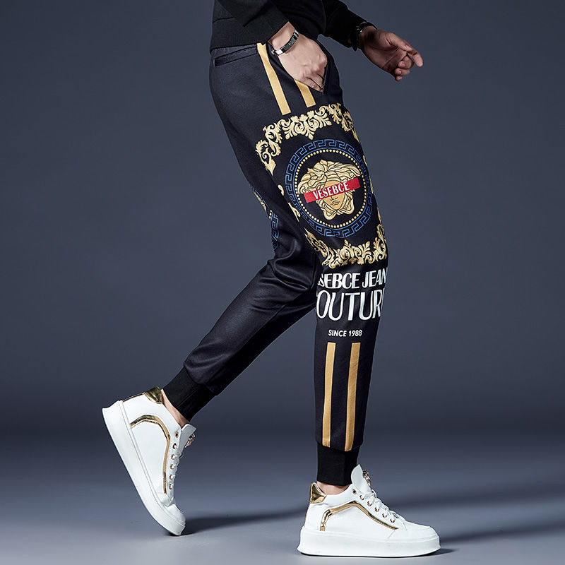 Estación europea de alta gama estampado pantalones casuales hombre otoño invierno 2022 nueva marca de moda moda slim fit con pies de hombre pantalones deportivos detail image 7