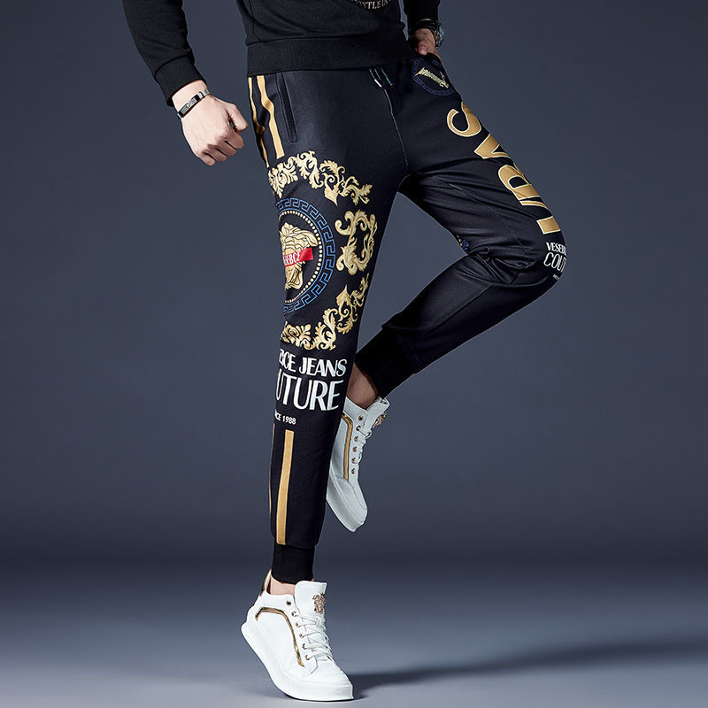 Estación europea de alta gama estampado pantalones casuales hombre otoño invierno 2022 nueva marca de moda moda slim fit con pies de hombre pantalones deportivos detail image 5