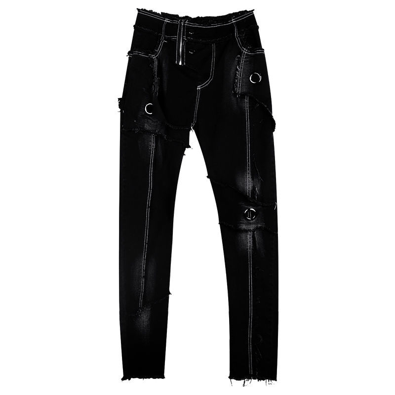 In 2022, the personalized and trendy brand of heavy industry jeans, women's slimming patchwork Halon pants, aged and retro pants, and cool street long pants are all trendy detail image 1