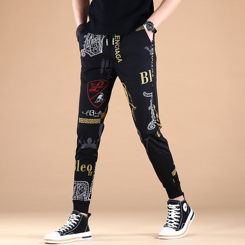 男士潮牌休闲裤子男2022新款潮流印花修身小脚运动裤卫裤弹力百搭详情图10