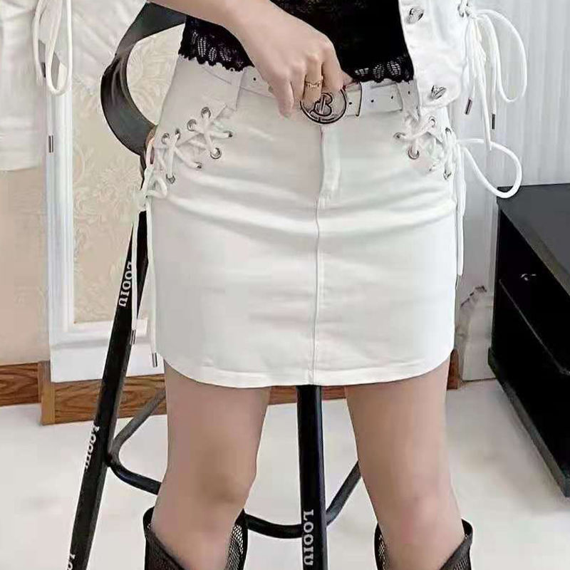 时尚绑带蝴蝶结牛仔短裙女2022新款高腰修身显瘦A字裙弹力半身裙详情图1