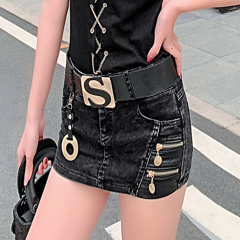 牛仔短裙裤女2022春季新款低腰A字显瘦半身裙包臀裙拉链送挂饰详情图2