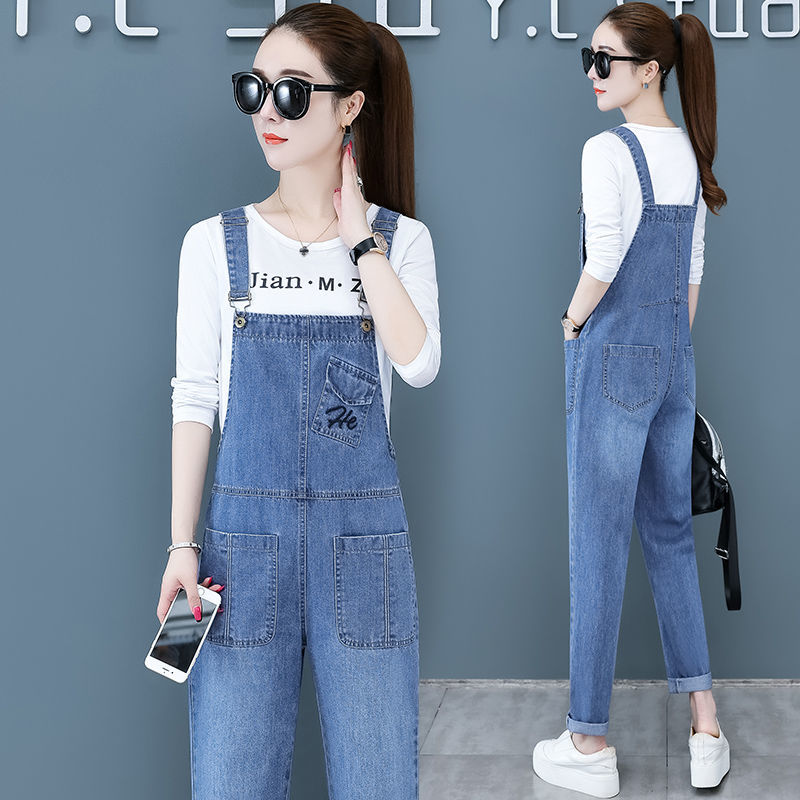 Denim overalls for female students, Korean style loose, youthful and slimming 2022 Spring and Autumn new versatile and popular one-piece trousers detail image 8