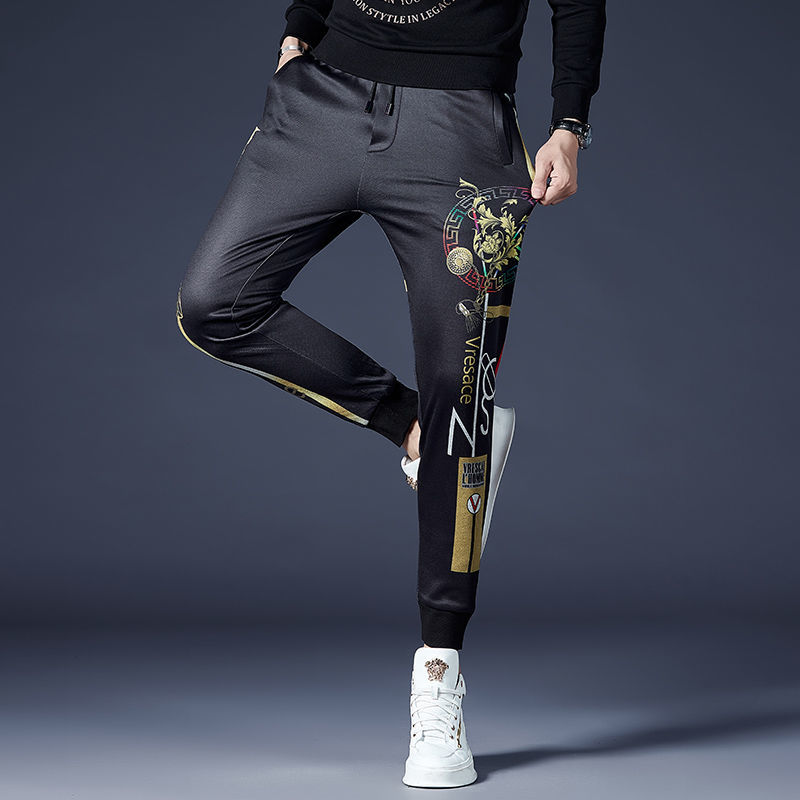潮牌高端印花秋装休闲裤男2022新款韩版修身时尚束脚男装运动裤子详情图4