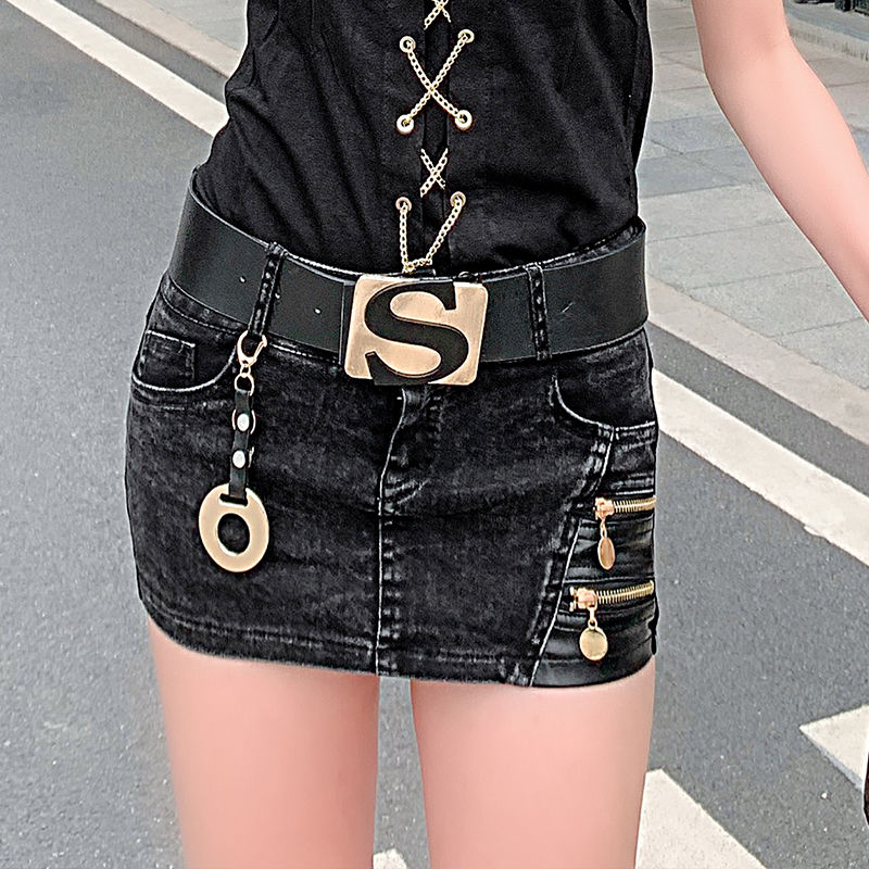 牛仔短裙裤女2022春季新款低腰A字显瘦半身裙包臀裙拉链送挂饰详情图9