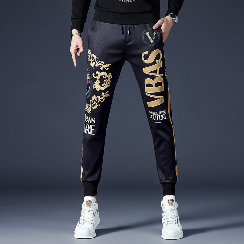 Estación europea de alta gama estampado pantalones casuales hombre otoño invierno 2022 nueva marca de moda moda slim fit con pies de hombre pantalones deportivos detail image 9