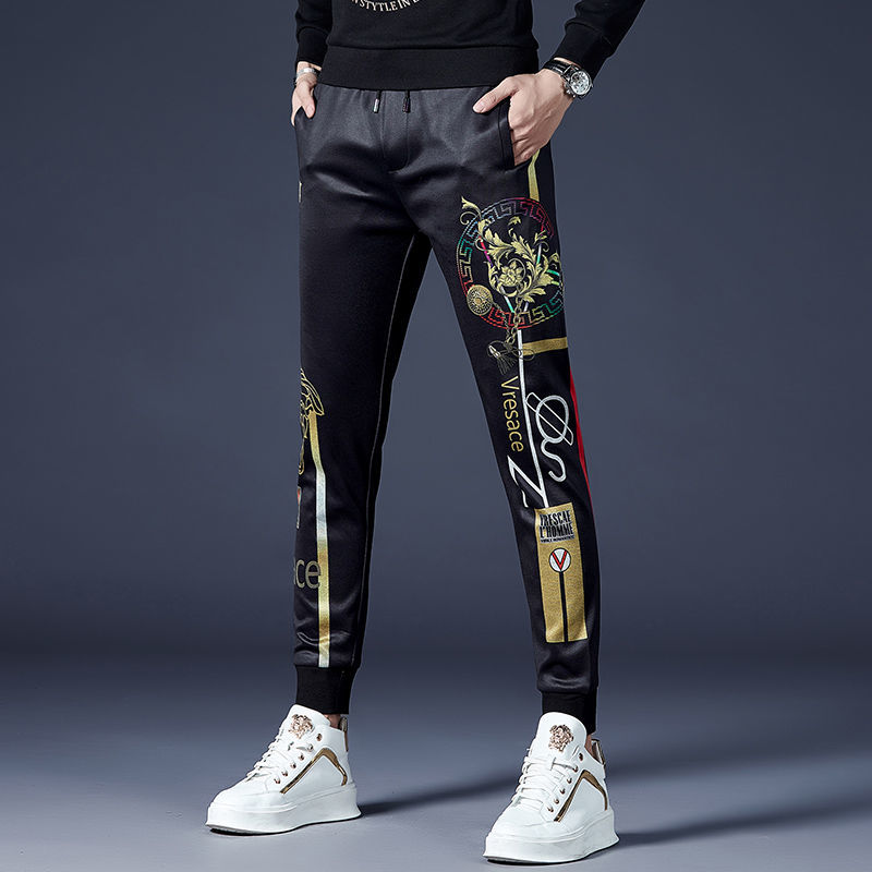 潮牌高端印花秋装休闲裤男2022新款韩版修身时尚束脚男装运动裤子详情图9