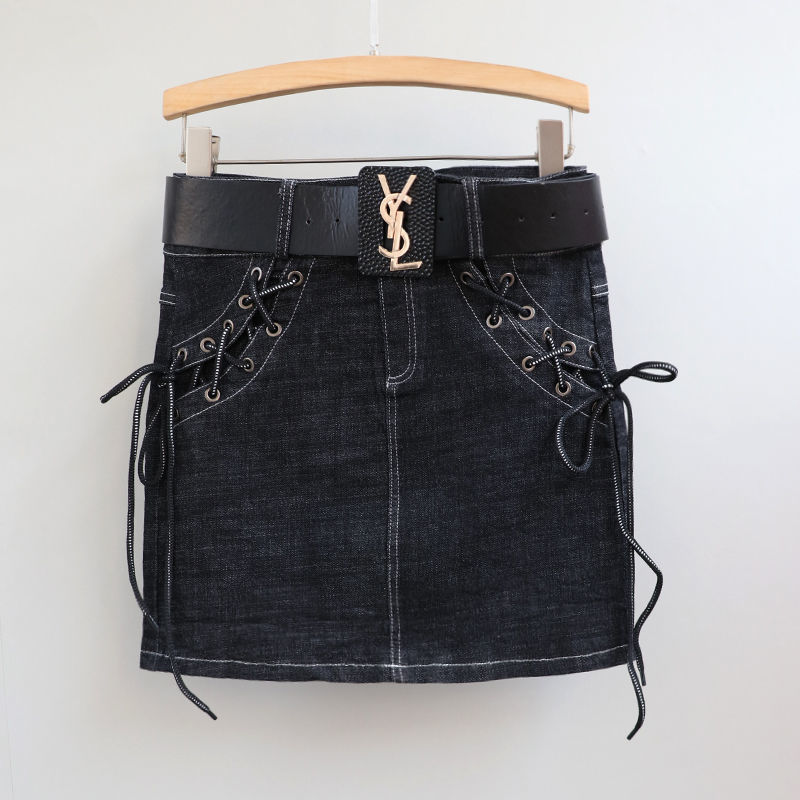 时尚绑带蝴蝶结牛仔短裙女2022新款高腰修身显瘦A字裙弹力半身裙详情图6