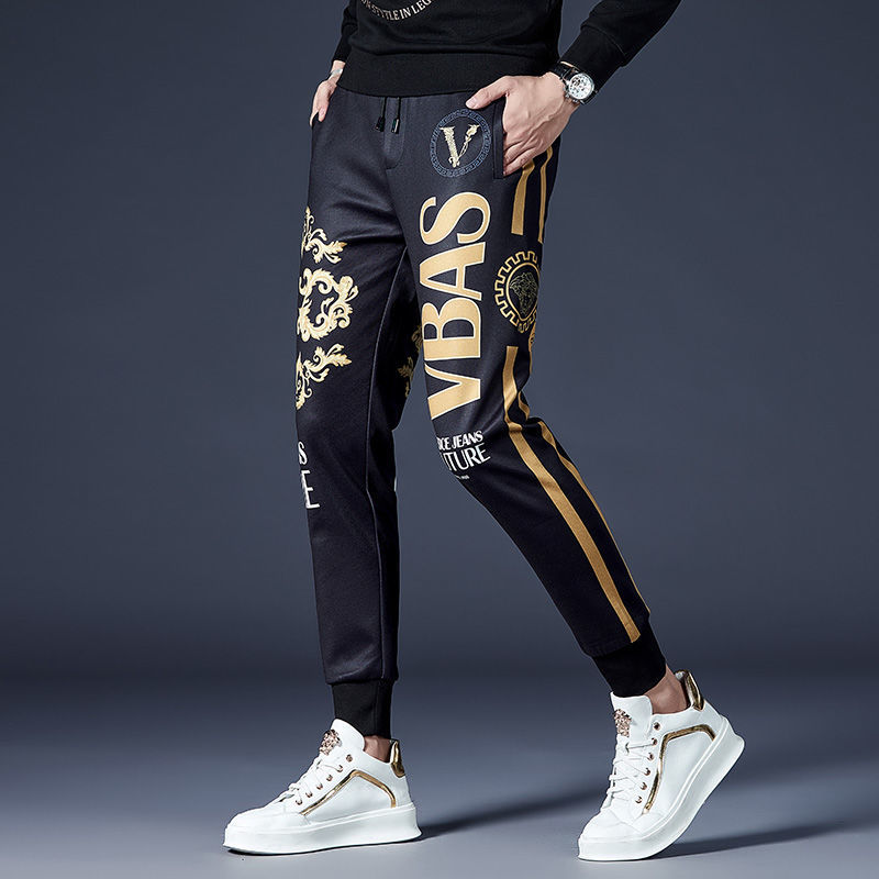 Estación europea de alta gama estampado pantalones casuales hombre otoño invierno 2022 nueva marca de moda moda slim fit con pies de hombre pantalones deportivos Specification image