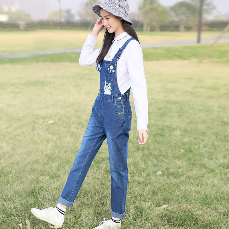 New style of Korean-style halter denim overalls and jumpsuits for junior high school students detail image 4