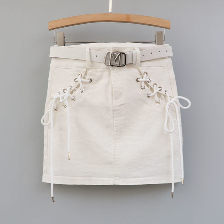 时尚绑带蝴蝶结牛仔短裙女2022新款高腰修身显瘦A字裙弹力半身裙