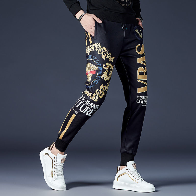 Estación europea de alta gama estampado pantalones casuales hombre otoño invierno 2022 nueva marca de moda moda slim fit con pies de hombre pantalones deportivos detail image 1