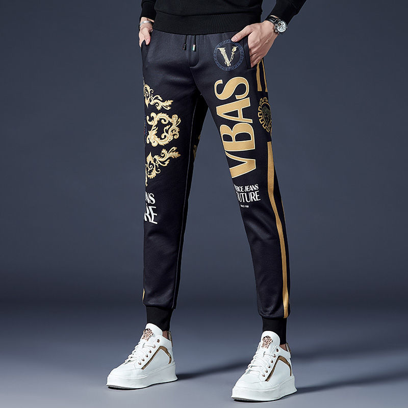 Estación europea de alta gama estampado pantalones casuales hombre otoño invierno 2022 nueva marca de moda moda slim fit con pies de hombre pantalones deportivos detail image 2