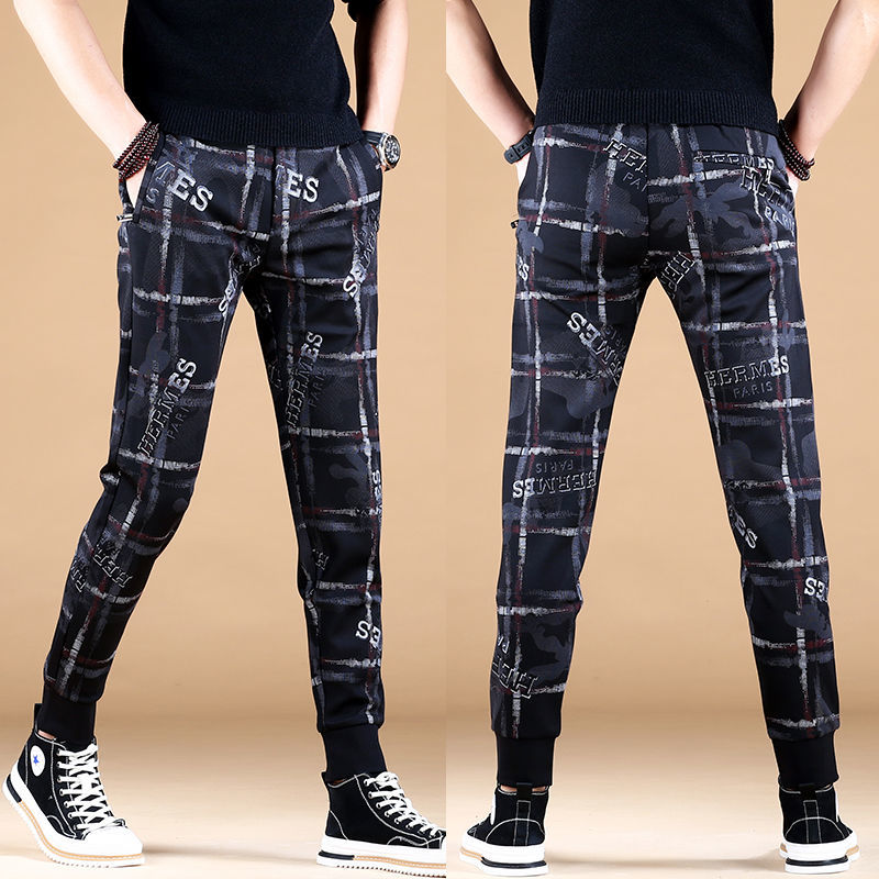 男士潮牌休闲裤子男2022新款潮流印花修身小脚运动裤卫裤弹力百搭详情图11