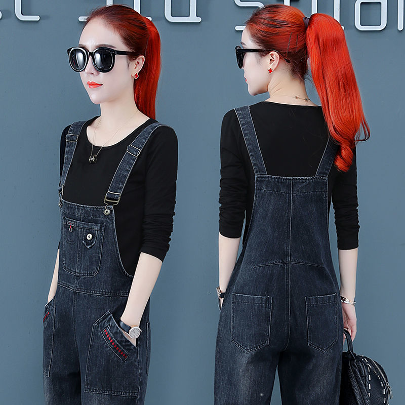 2020年女士新潮牛仔裤/女士吊带牛仔裤 背带牛仔裤/欧洲站外贸破洞女士牛仔裤 白底实物图