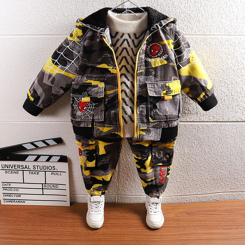 童装男童冬装加绒加厚套装2022新款男宝宝衣服洋气冬季迷彩两件套详情图10