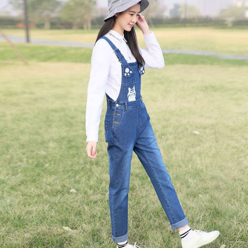 New style of Korean-style halter denim overalls and jumpsuits for junior high school students detail image 5