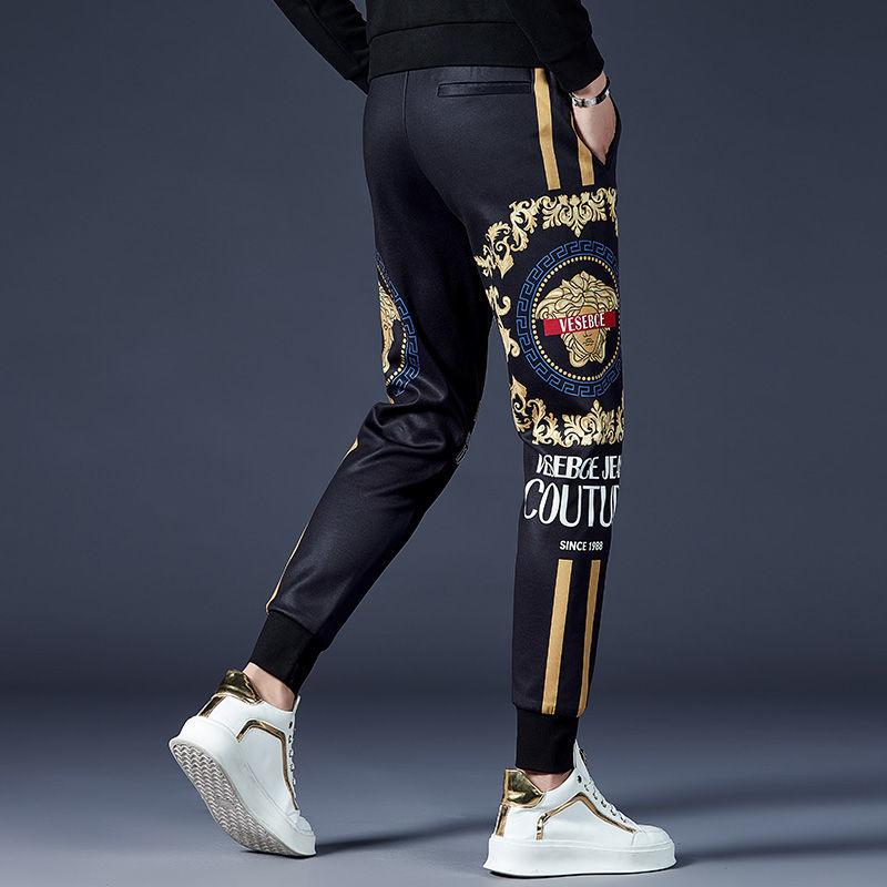 Estación europea de alta gama estampado pantalones casuales hombre otoño invierno 2022 nueva marca de moda moda slim fit con pies de hombre pantalones deportivos detail image 8