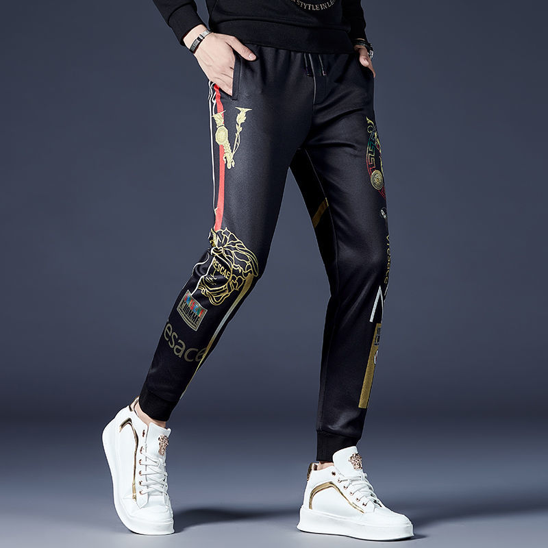 潮牌高端印花秋装休闲裤男2022新款韩版修身时尚束脚男装运动裤子详情图10