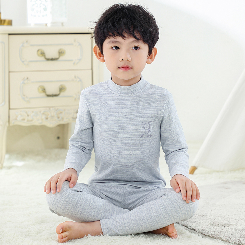 舒绒彩棉加厚儿童保暖内衣套装 8058 纯棉中领秋衣秋裤男童装