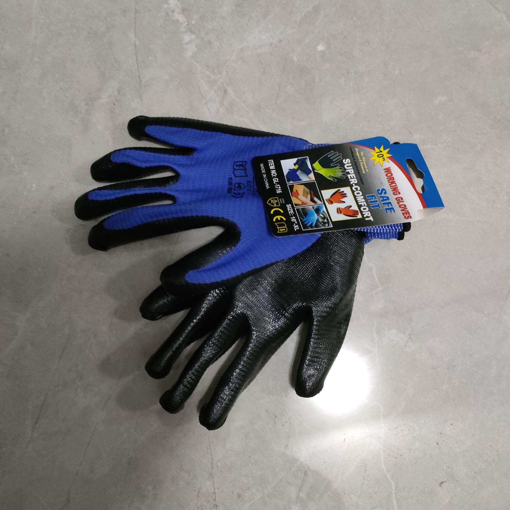 蓝黑波浪纹丁晴手套