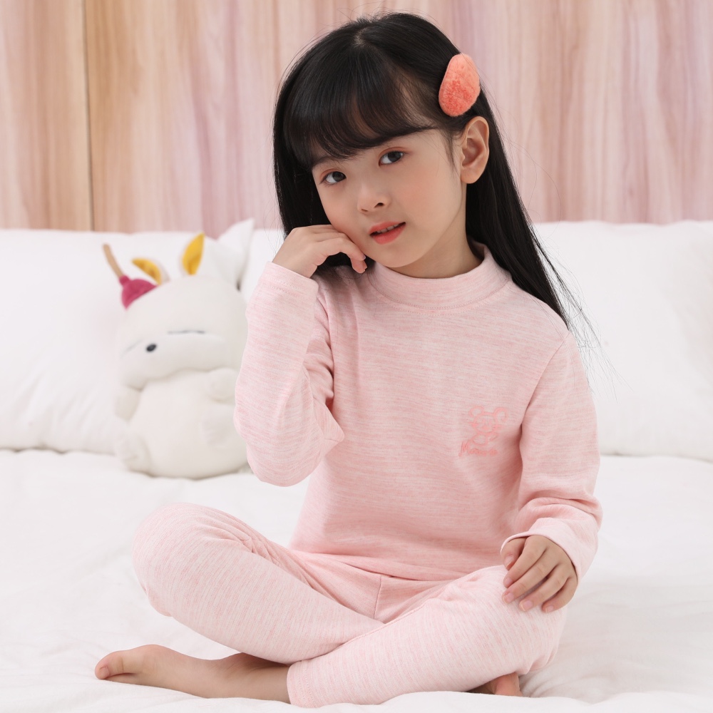 女童保暖内衣套装 8058-1舒绒纯棉儿童秋衣秋裤加厚中领女孩棉毛衫