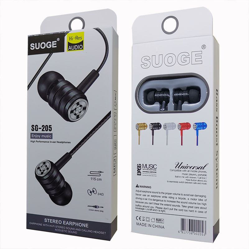 Sogo brand SG-205 mobile headphones, in-ear headsets, MP3 earbuds, wired headphones details Picture