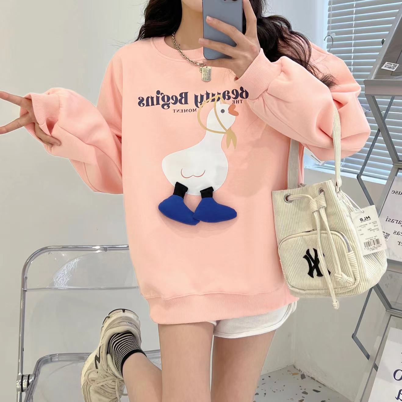 Klein blue hoodie Women's Spring and Autumn Thin 2022 New style, Korean Dongdaemun Harajuku style cartoon loose top trend detail image 7