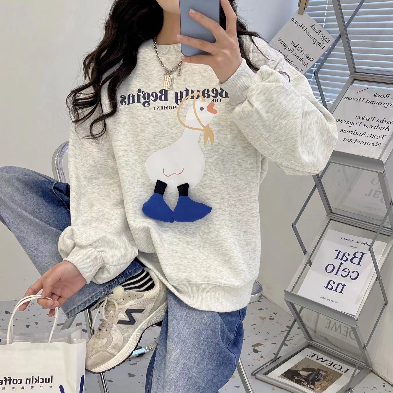 Klein blue hoodie Women's Spring and Autumn Thin 2022 New style, Korean Dongdaemun Harajuku style cartoon loose top trend