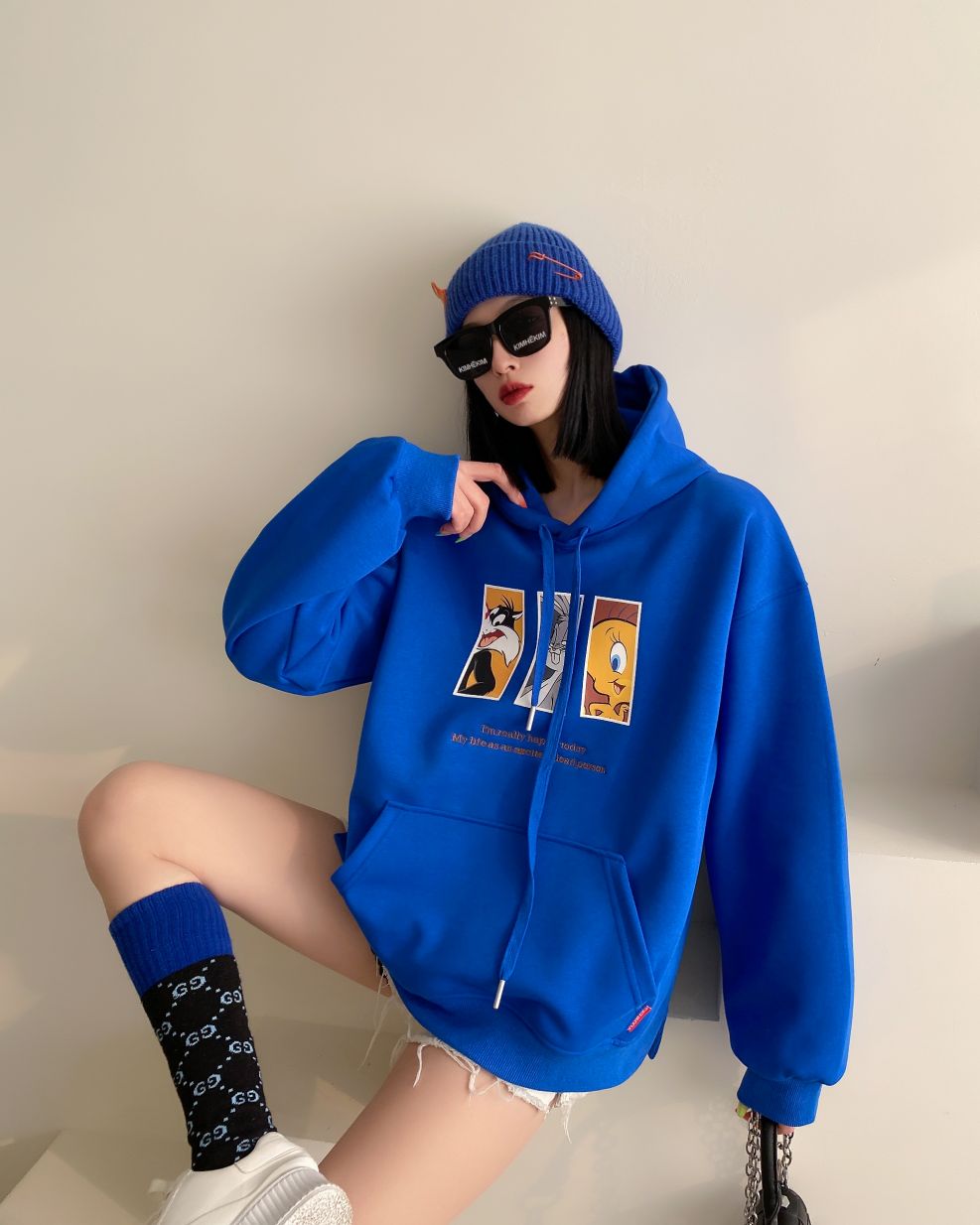 Cartoon hooded sweatshirt for women Spring new Korean style drawstring student pullover college style cute and youthful top Specification image