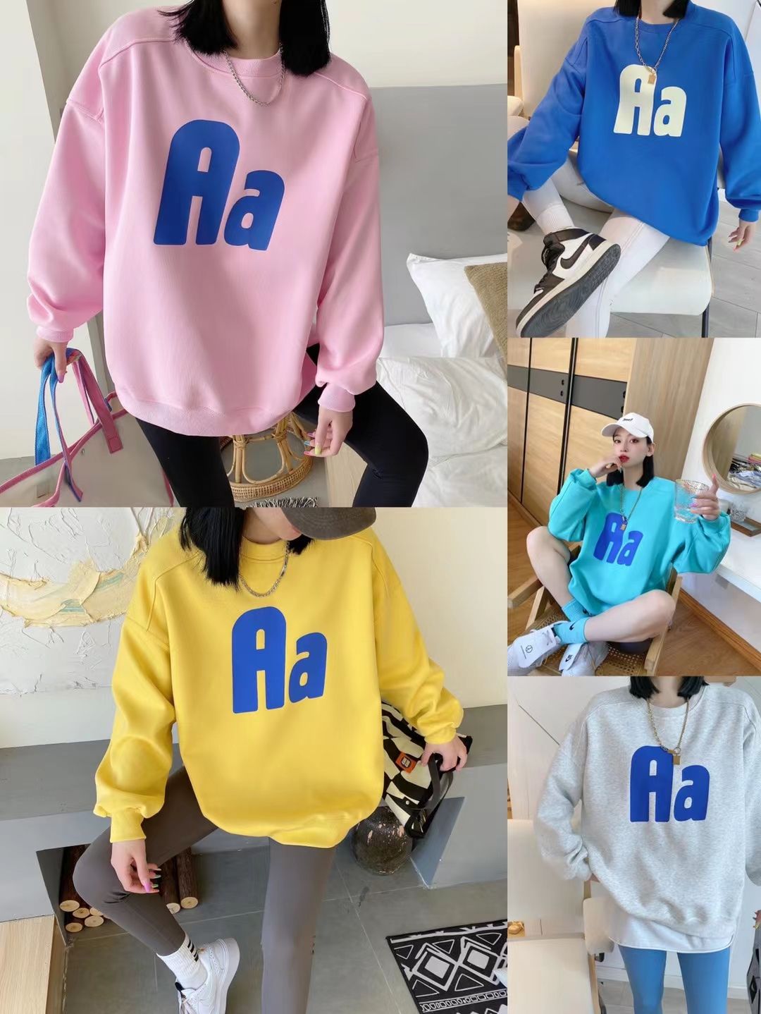 Aa letter printed round-neck hoodie for women 2022 early Spring new collection, loose and versatile, bf laid-back style, no fleece top, trendy detail image 7