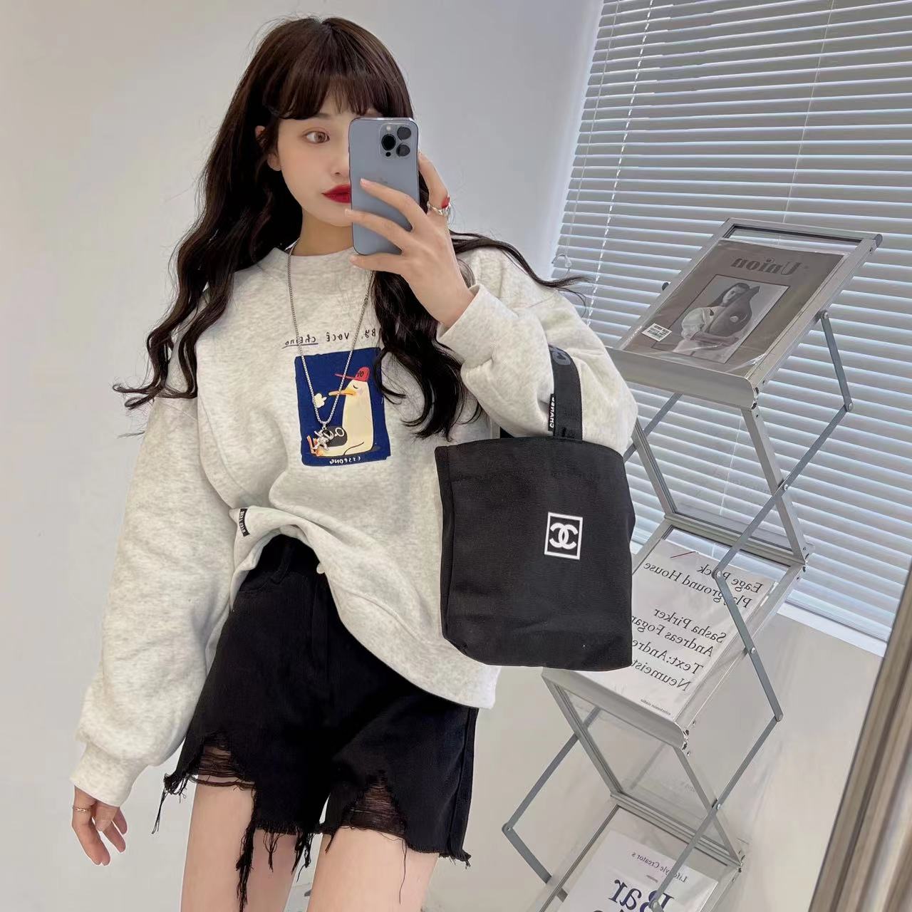 Animal letter printed loose and slimming spring and autumn round-neck hoodie, women's casual hoodie, top coat, student