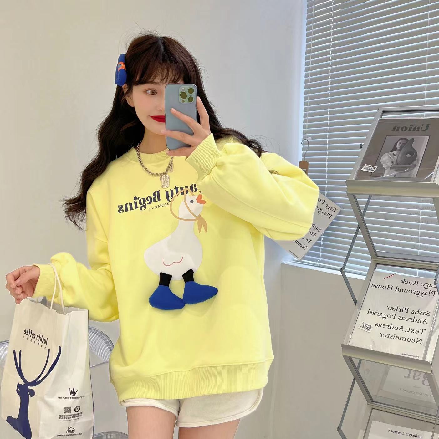 Klein blue hoodie Women's Spring and Autumn Thin 2022 New style, Korean Dongdaemun Harajuku style cartoon loose top trend Item Picture