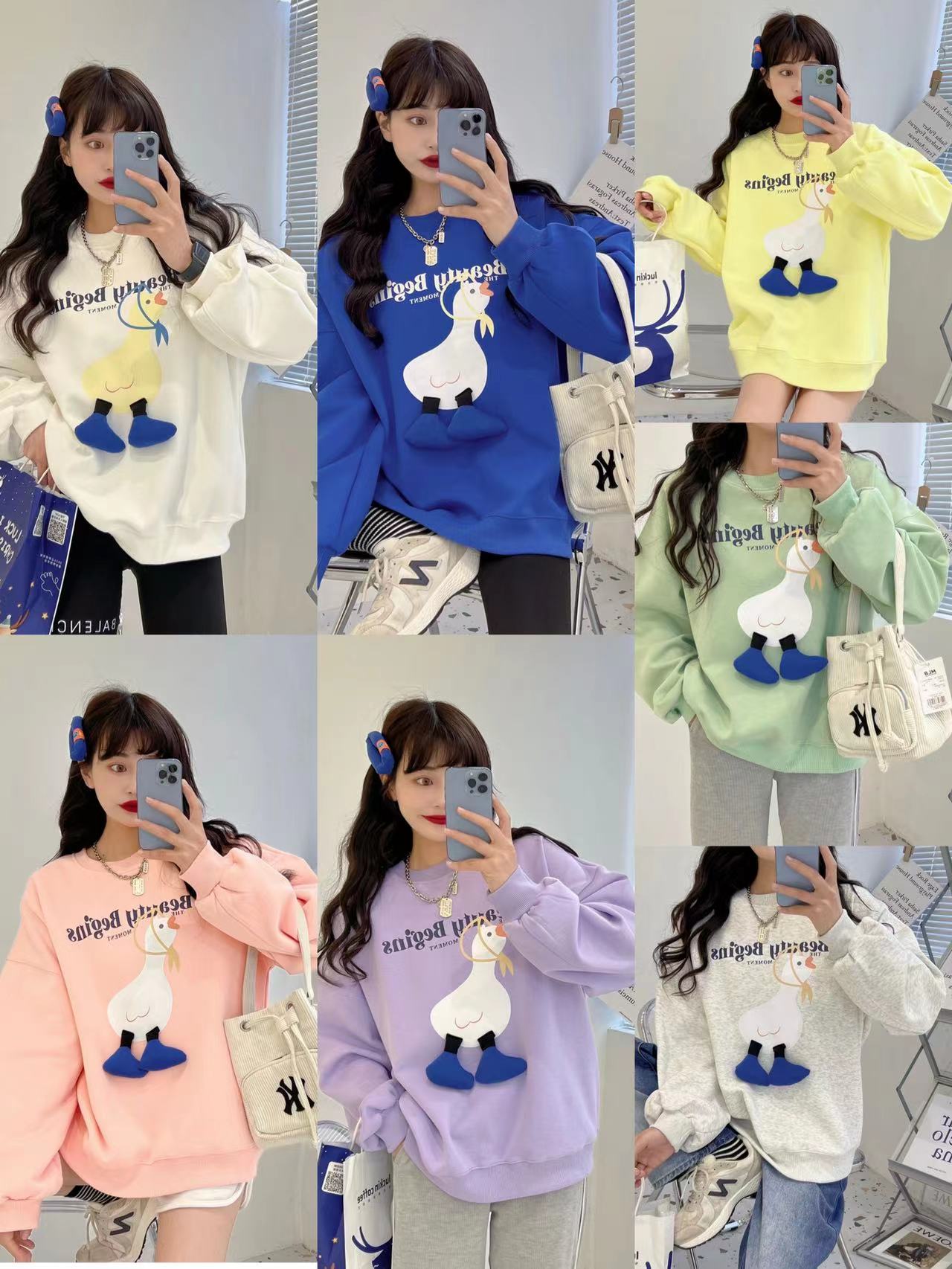 Klein blue hoodie Women's Spring and Autumn Thin 2022 New style, Korean Dongdaemun Harajuku style cartoon loose top trend detail image 8