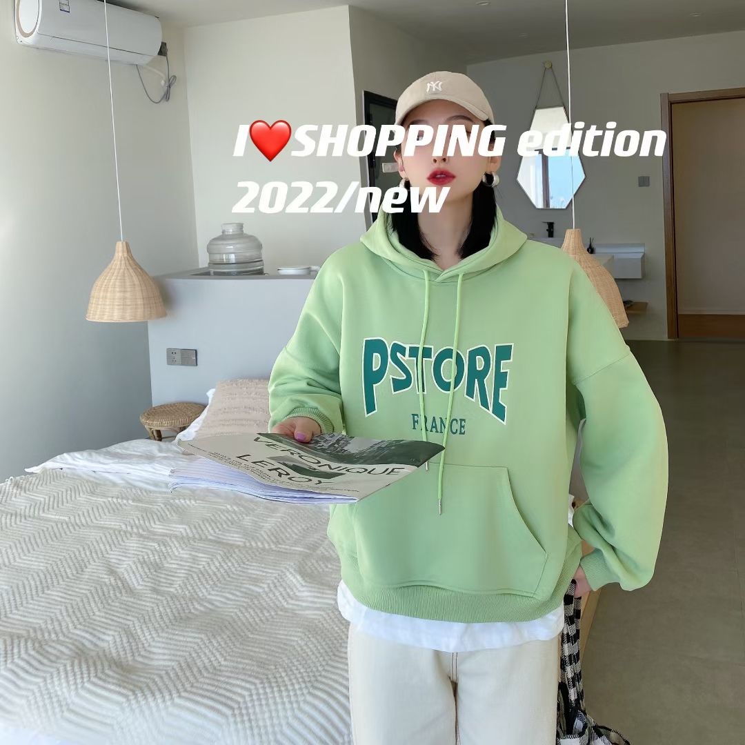 Hooded sweatshirt women's 2022 spring collection from South Korea: Loose and versatile long-sleeved faux two-piece letter-printed thin top Application Scenario