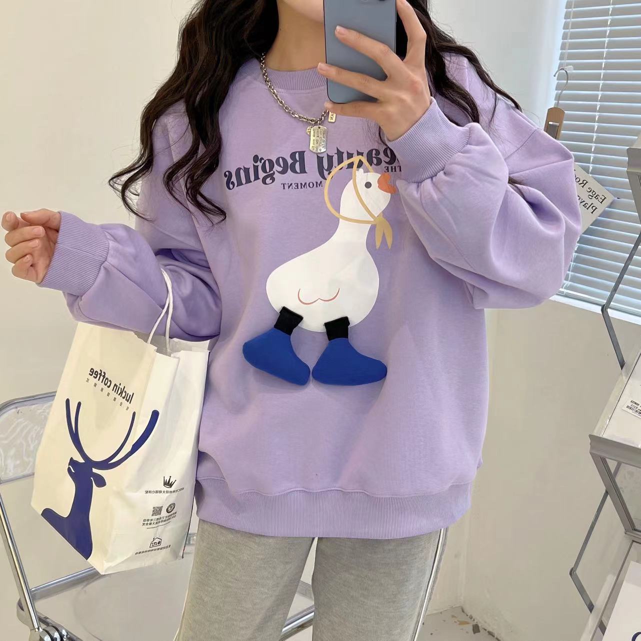 Klein blue hoodie Women's Spring and Autumn Thin 2022 New style, Korean Dongdaemun Harajuku style cartoon loose top trend detail image 5