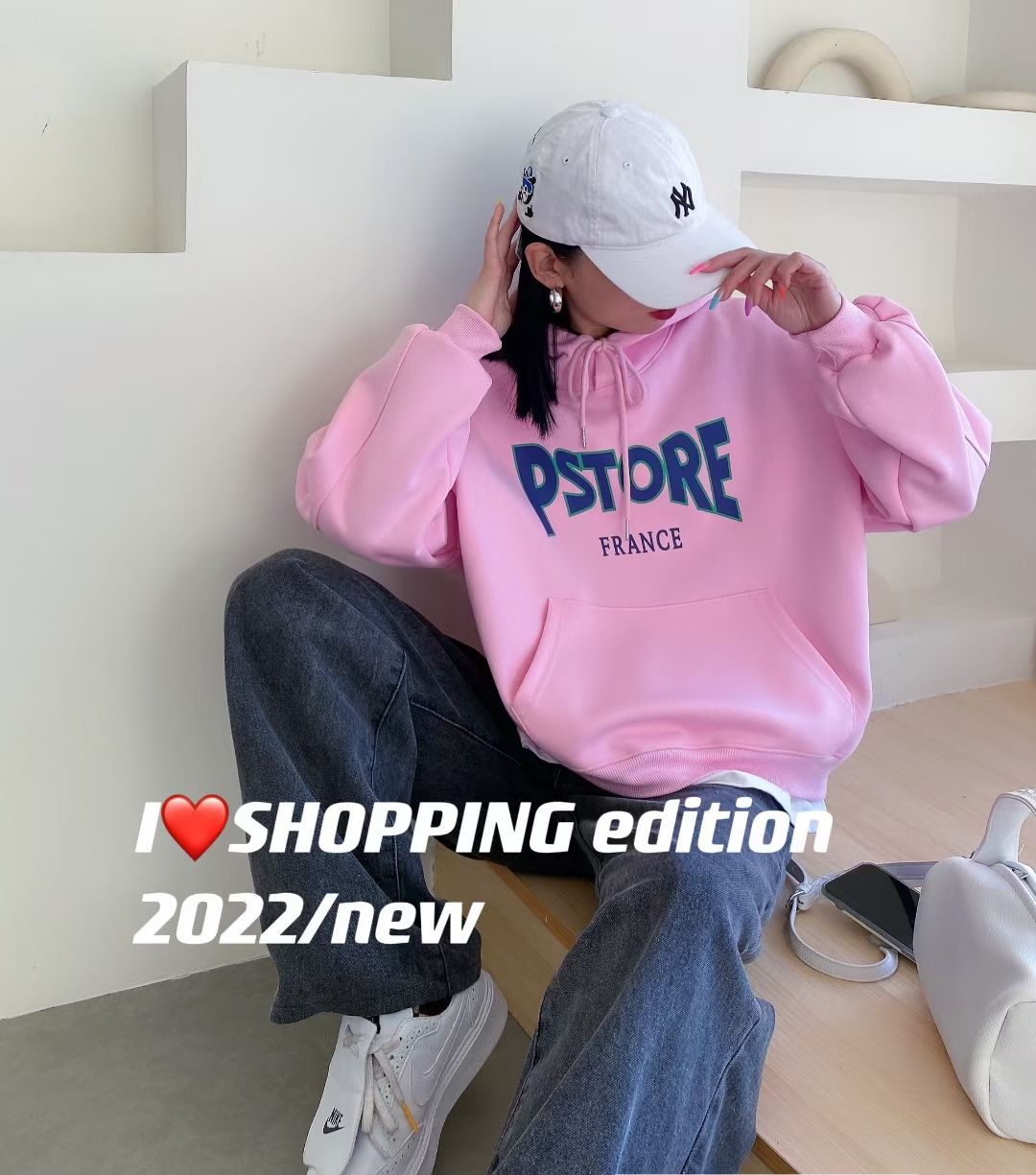 Hooded sweatshirt women's 2022 spring collection from South Korea: Loose and versatile long-sleeved faux two-piece letter-printed thin top Specification image