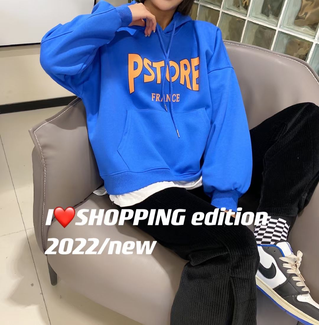 Hooded sweatshirt women's 2022 spring collection from South Korea: Loose and versatile long-sleeved faux two-piece letter-printed thin top detail image 2