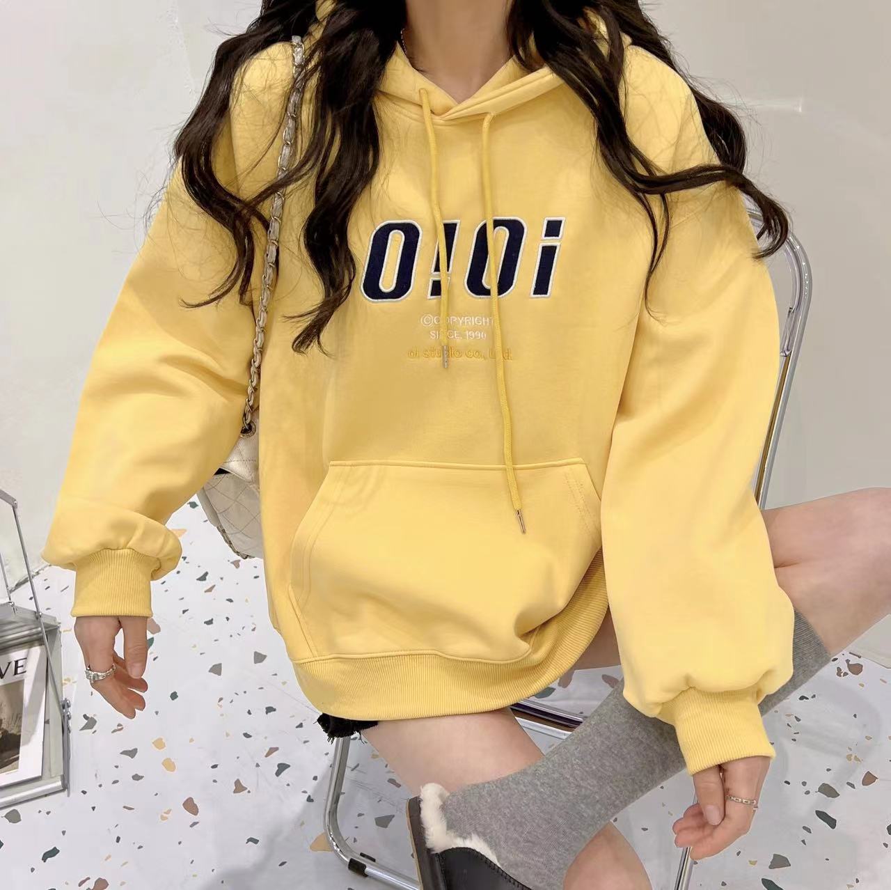oioi suelto con capucha carta sudadera mujer hombre otoño invierno plumpy versión coreana pareja abrigos moda detail image 3