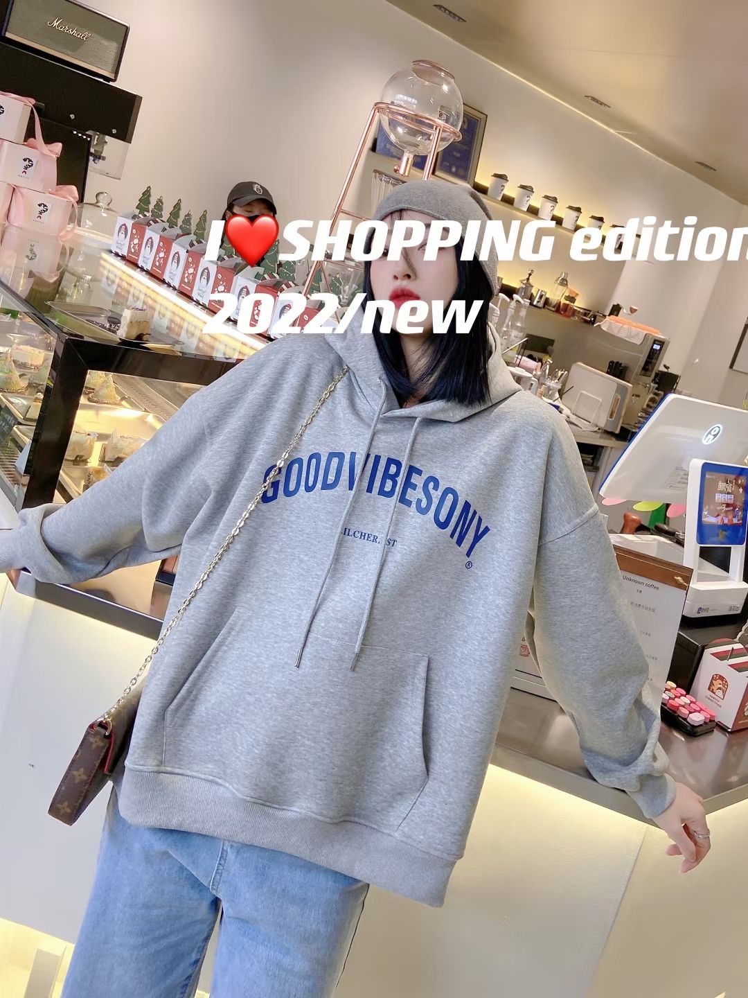 Sudadera con capucha mujer primavera 2022 nueva llegada alfabético estampado suelto versátil reducción edad estudiante abrigos moda slim top detail image 3