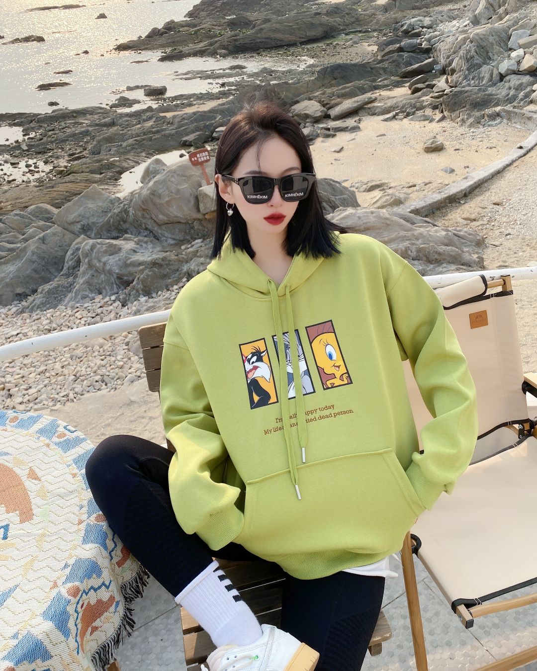Cartoon hooded sweatshirt for women Spring new Korean style drawstring student pullover college style cute and youthful top detail image 6