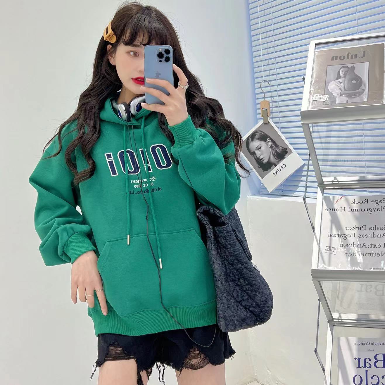 oioi suelto con capucha carta sudadera mujer hombre otoño invierno plumpy versión coreana pareja abrigos moda details Picture