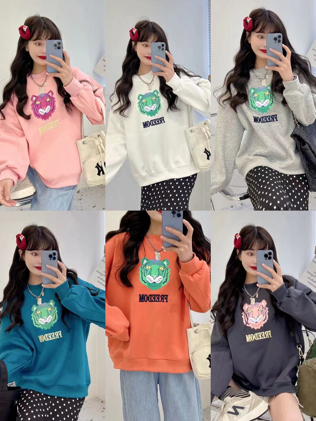 The Tiger hoodie jacket is a new spring collection for women. It features a loose and casual short, round-neck, hoodless design with a unique and laid-back vibe Specification image